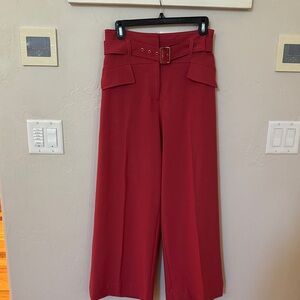 New York & Company Wide Leg Belted Pants in Deep Red